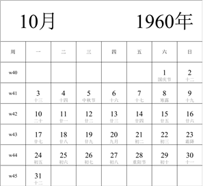 日历表1960年